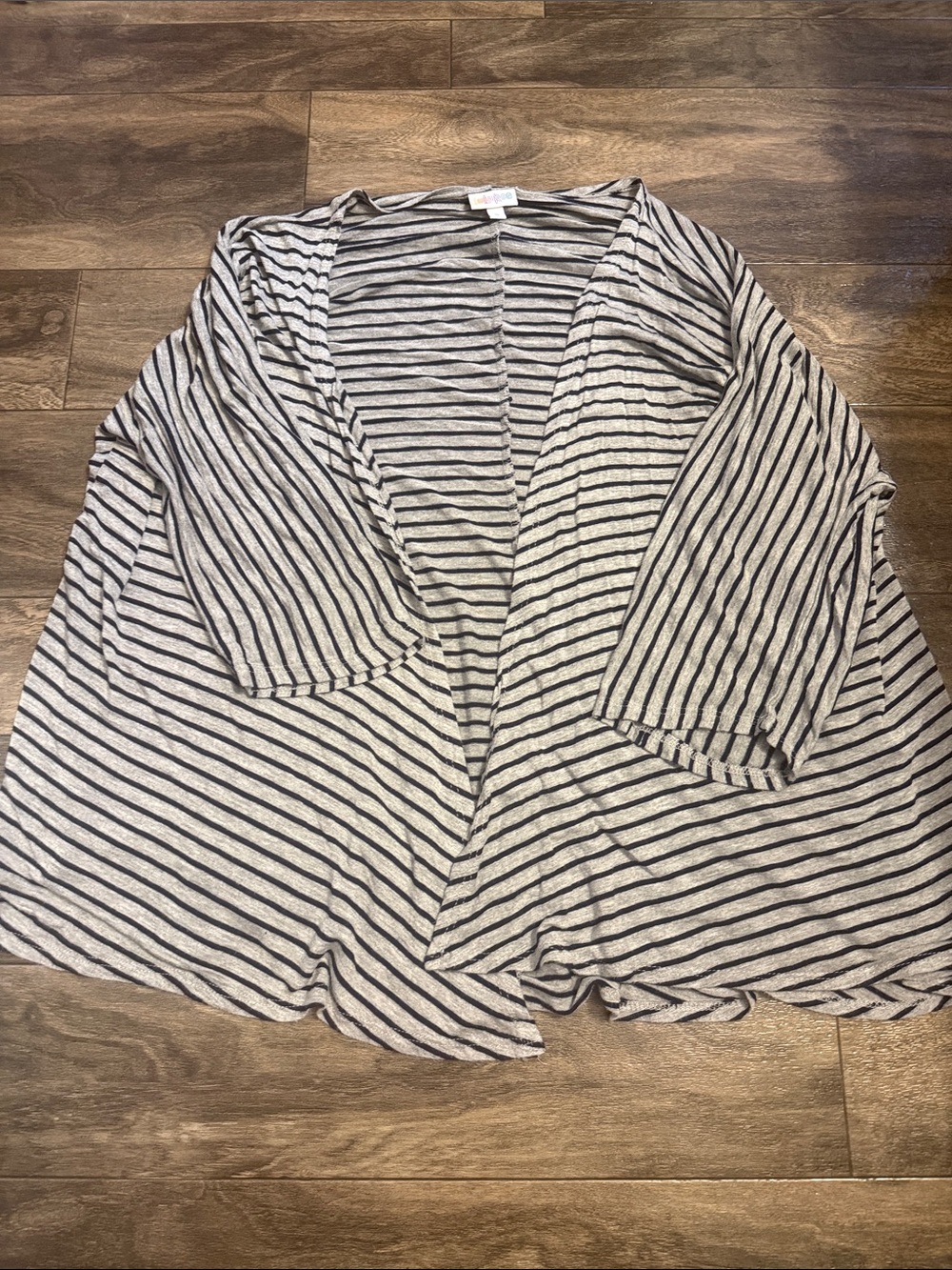 LuLaRoe Striped Open-Front Tunic Cardigan - Gray & Black